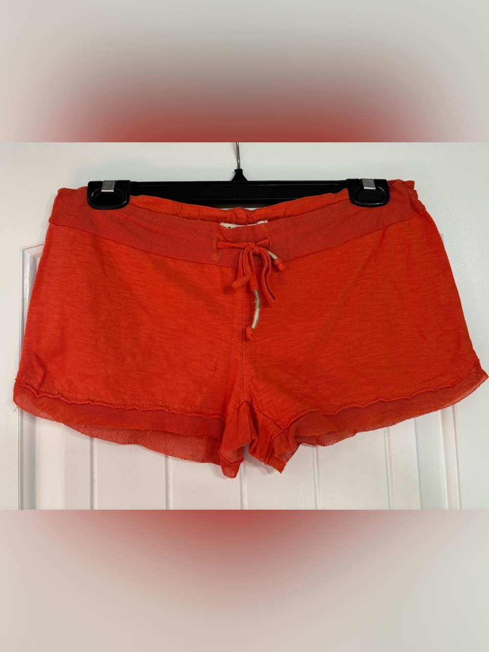 Billabong Women's Orange thin jersey Knit Drawstring Shorts size Lg.